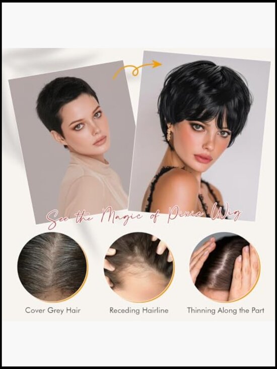 Pixie Cut Wig Short Black Layered Synthetic Hair Glueless Heat Resistant Daily main image 4